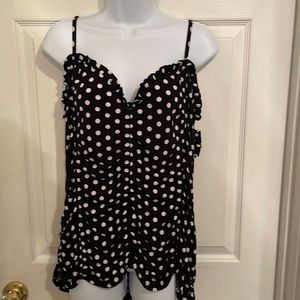 Ruched detail  black/white polka dot top